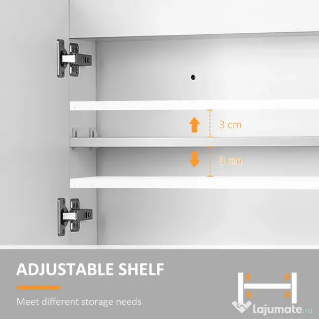 HOMCOM Dulap cu oglinda de perete cu lumini LED, raft deschis si raft intern reglabil, sticla si MDF, 80x15x60cm