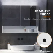 HOMCOM Dulap cu oglinda de perete cu lumini LED, raft deschis si raft intern reglabil, sticla si MDF, 80x15x60cm 