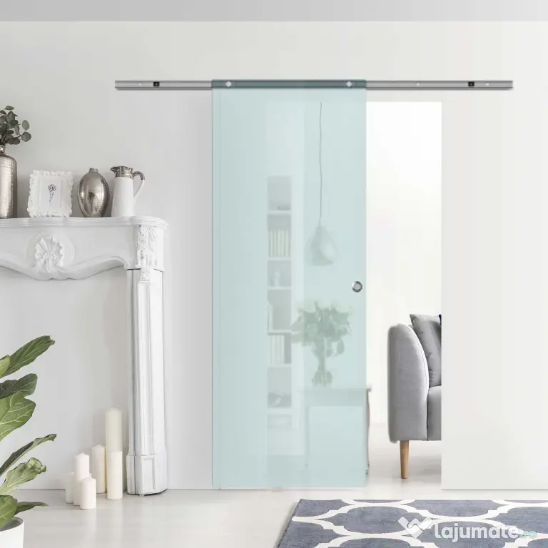 HOMCOM Ușă Glisantă din Sticlă Mată Securizată, cu Șină din Aluminiu și Accesorii Incluse, Ușă Culisantă pentru Interior, 77.5x205 cm