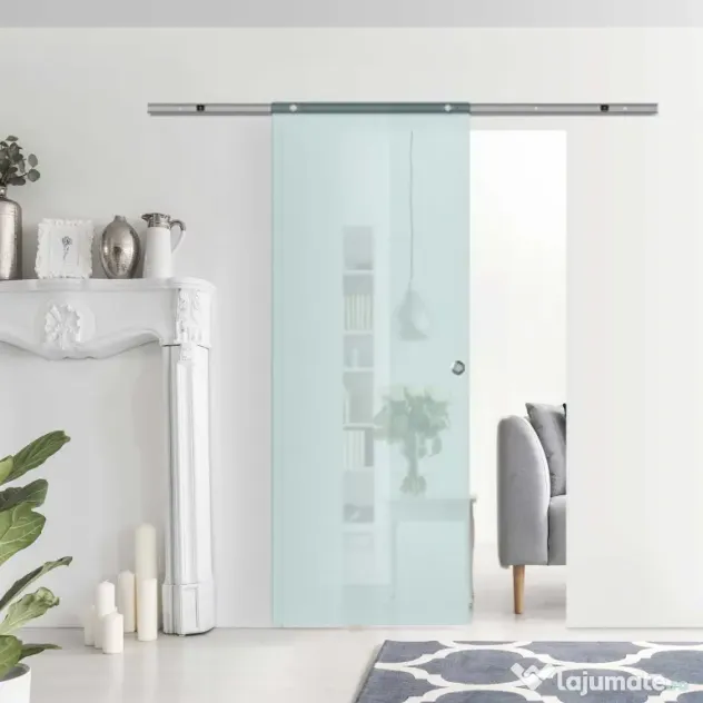 HOMCOM Ușă Glisantă din Sticlă Mată Securizată, cu Șină din Aluminiu și Accesorii Incluse, Ușă Culisantă pentru Interior, 77.5x205 cm