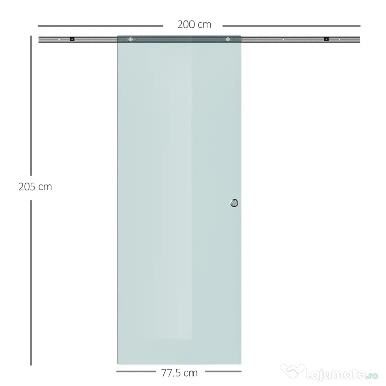 HOMCOM Ușă Glisantă din Sticlă Mată Securizată, cu Șină din Aluminiu și Accesorii Incluse, Ușă Culisantă pentru Interior, 77.5x205 cm