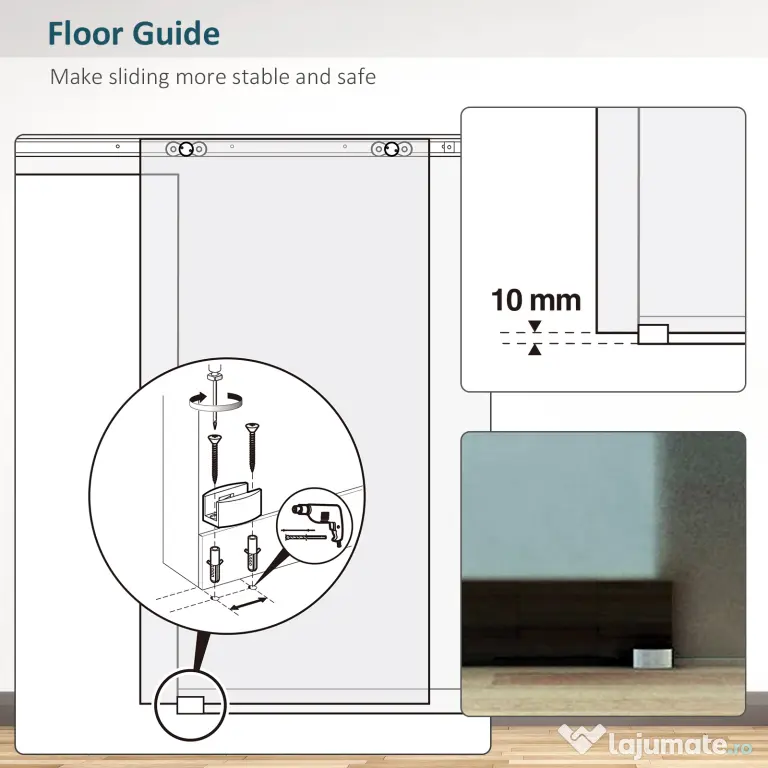 HOMCOM Ușă Glisantă din Sticlă Mată Securizată, cu Șină din Aluminiu și Accesorii Incluse, Ușă Culisantă pentru Interior, 77.5x205 cm