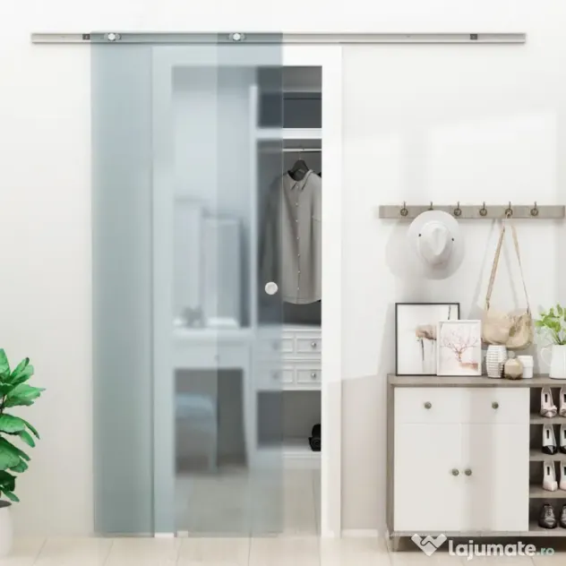 HOMCOM Ușă Glisantă din Sticlă Mată Securizată, cu Șină din Aluminiu și Accesorii Incluse, Ușă Culisantă pentru Interior, 77.5x205 cm