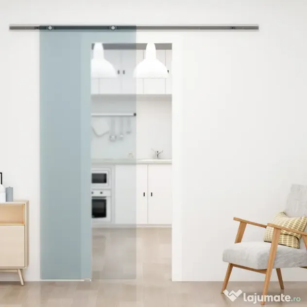 HOMCOM Ușă Glisantă din Sticlă Mată Securizată, cu Șină din Aluminiu și Accesorii Incluse, Ușă Culisantă pentru Interior, 77.5x205 cm