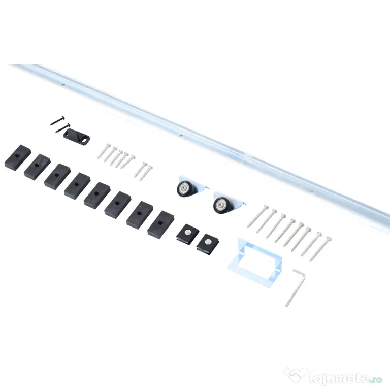 HOMCOM Kit Ușă Glisantă din Metal cu Accesorii, Role, Ghidaj, Blocaje și Cheie Hexagonală, 186x2.5x3.77 cm