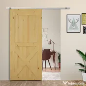 HOMCOM Kit Ușă Glisantă din Metal cu Accesorii, Role, Ghidaj, Blocaje și Cheie Hexagonală, 186x2.5x3.77 cm 