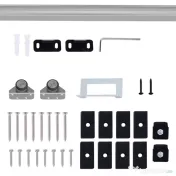 HOMCOM Kit Ușă Glisantă din Metal cu Accesorii, Role, Ghidaj, Blocaje și Cheie Hexagonală, 186x2.5x3.77 cm 