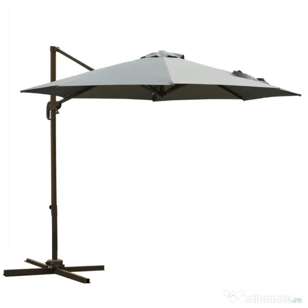 Outsunny Umbrel de Gradină cu Manivelă cu Înclinare Reglabilă, Umbrelă cu Braț și Stinghii, Ø2.95x2.5 m, Gri