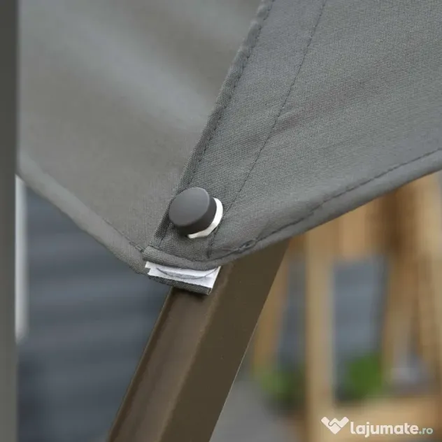 Outsunny Umbrel de Gradină cu Manivelă cu Înclinare Reglabilă, Umbrelă cu Braț și Stinghii, Ø2.95x2.5 m, Gri