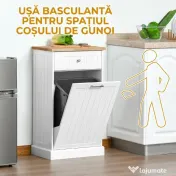 HOMCOM Bufet de Bucătărie, Dulap cu Suport pentru Coș de Gunoi 38L, Sertar, Alb 