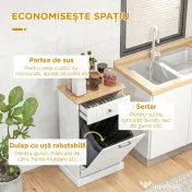 HOMCOM Bufet de Bucătărie, Dulap cu Suport pentru Coș de Gunoi 38L, Sertar, Alb 