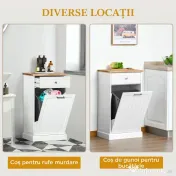 HOMCOM Bufet de Bucătărie, Dulap cu Suport pentru Coș de Gunoi 38L, Sertar, Alb 