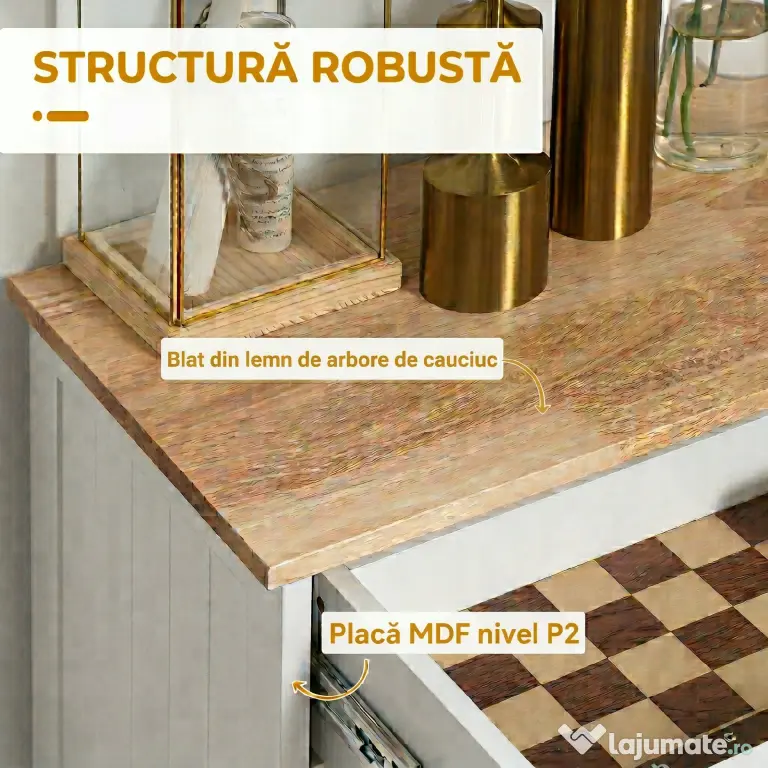 HOMCOM Bufet de Bucătărie, Dulap cu Suport pentru Coș de Gunoi 38L, Sertar, Alb