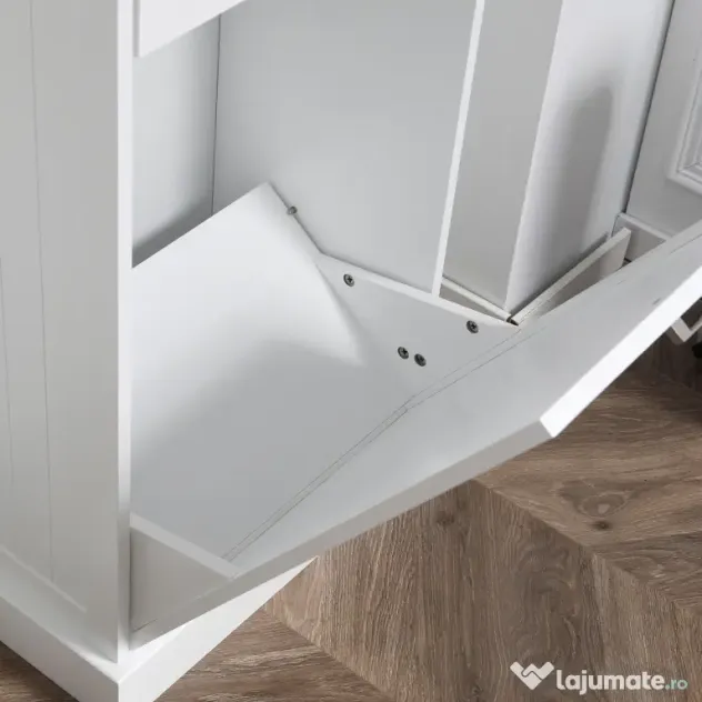 HOMCOM Bufet de Bucătărie, Dulap cu Suport pentru Coș de Gunoi 38L, Sertar, Alb
