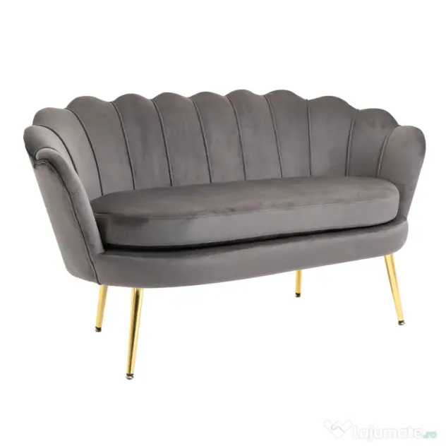 HOMCOM canapea din catifea, 2 locuri,130x63x73cm, gri