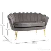 HOMCOM canapea din catifea, 2 locuri,130x63x73cm, gri