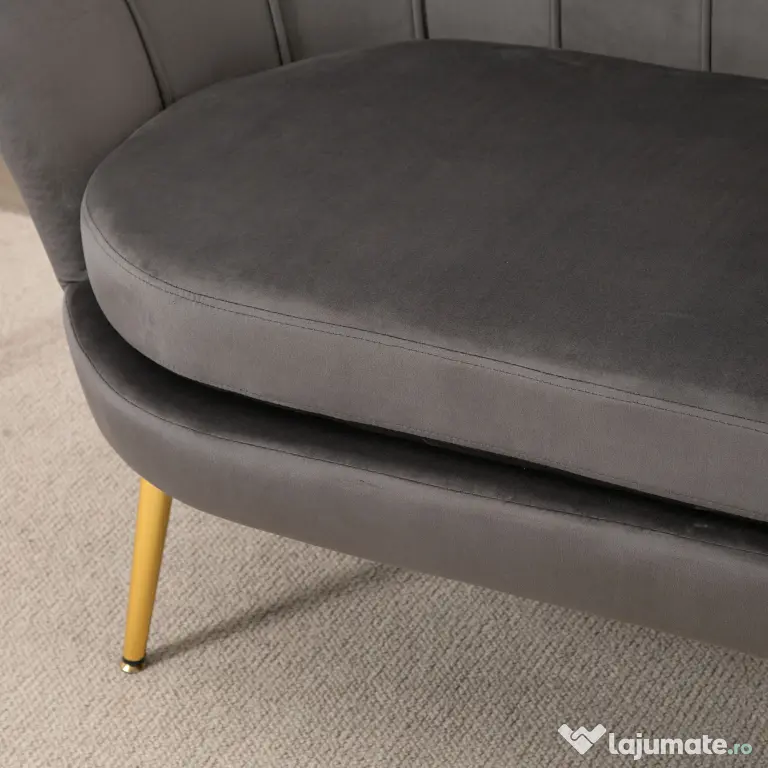 HOMCOM canapea din catifea, 2 locuri,130x63x73cm, gri
