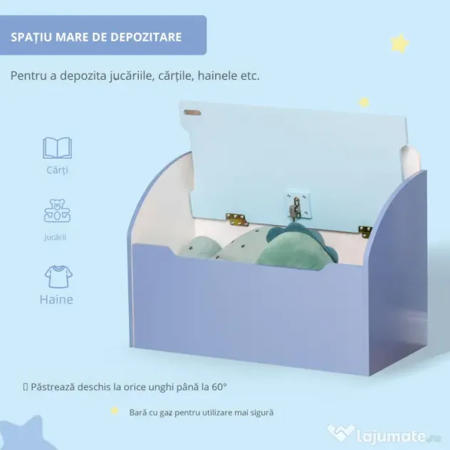 Homcom Cutie Depozitare Jucarii + Banca Albastru pentru Copii