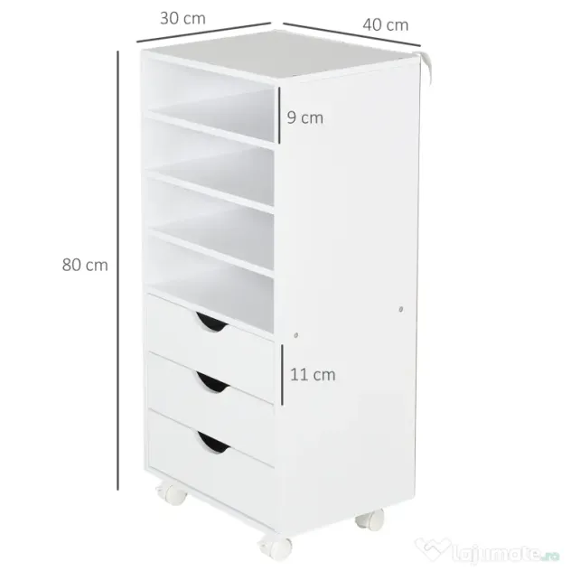 Vinsetto Dulap cu sertare pentru birou din Lemn alb 40 x 30 x 83cm