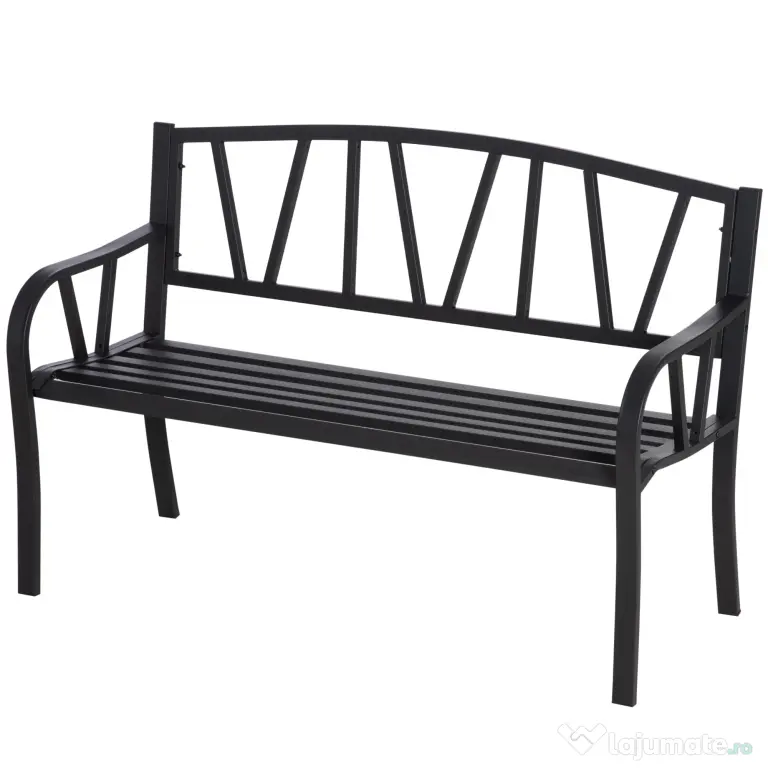 Outsunny Banca de Gradina din Metal Negru cu 2 Locuri Banca de Exterior