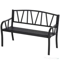 Outsunny Banca de Gradina din Metal Negru cu 2 Locuri Banca de Exterior