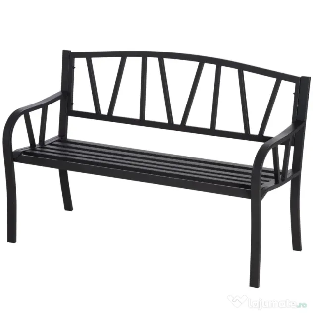 Outsunny Banca de Gradina din Metal Negru cu 2 Locuri Banca de Exterior