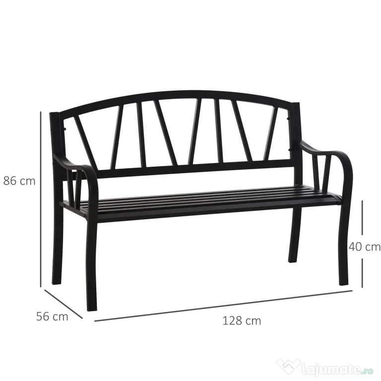 Outsunny Banca de Gradina din Metal Negru cu 2 Locuri Banca de Exterior