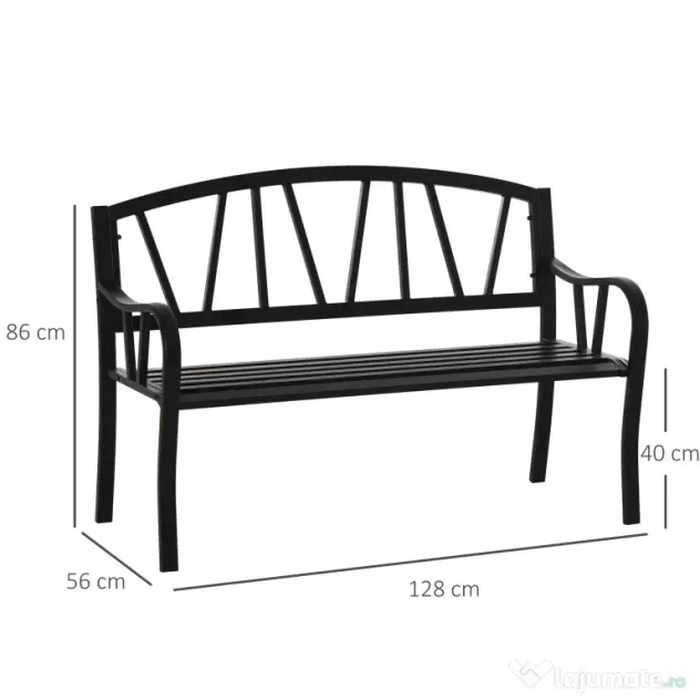 Outsunny Banca de Gradina din Metal Negru cu 2 Locuri Banca de Exterior