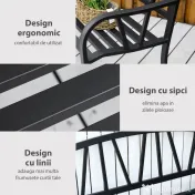 Outsunny Banca de Gradina din Metal Negru cu 2 Locuri Banca de Exterior