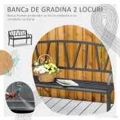 Outsunny Banca de Gradina din Metal Negru cu 2 Locuri Banca de Exterior