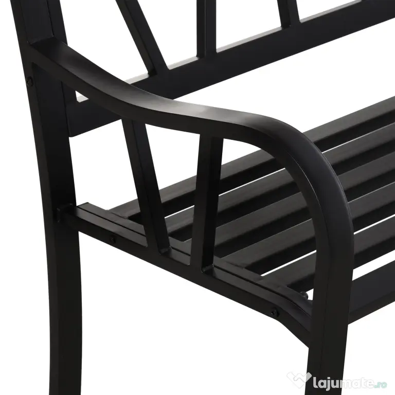 Outsunny Banca de Gradina din Metal Negru cu 2 Locuri Banca de Exterior