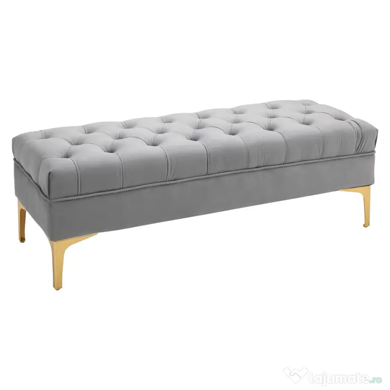 Homcom Bancă Capitonată din Țesătură Catifelată pentru Dormitor & Hol, Bancă Elegantă la Capătul Patului cu Picioare Metalice