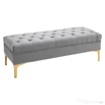 Homcom Bancă Capitonată din Țesătură Catifelată pentru Dormitor & Hol, Bancă Elegantă la Capătul Patului cu Picioare Metalice