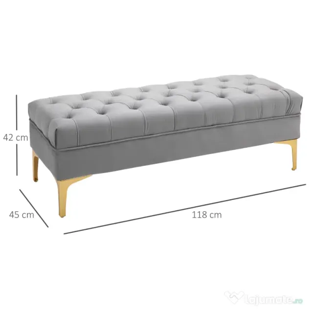 Homcom Bancă Capitonată din Țesătură Catifelată pentru Dormitor & Hol, Bancă Elegantă la Capătul Patului cu Picioare Metalice