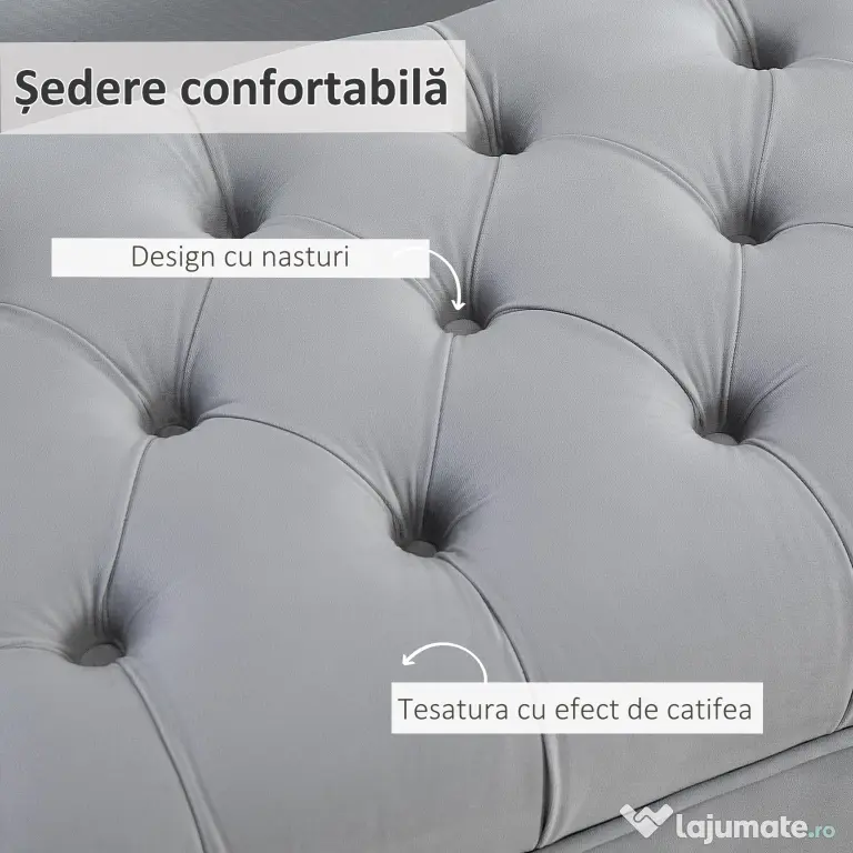 Homcom Bancă Capitonată din Țesătură Catifelată pentru Dormitor & Hol, Bancă Elegantă la Capătul Patului cu Picioare Metalice
