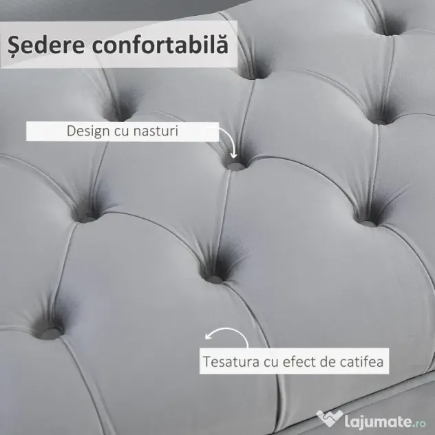 Homcom Bancă Capitonată din Țesătură Catifelată pentru Dormitor & Hol, Bancă Elegantă la Capătul Patului cu Picioare Metalice