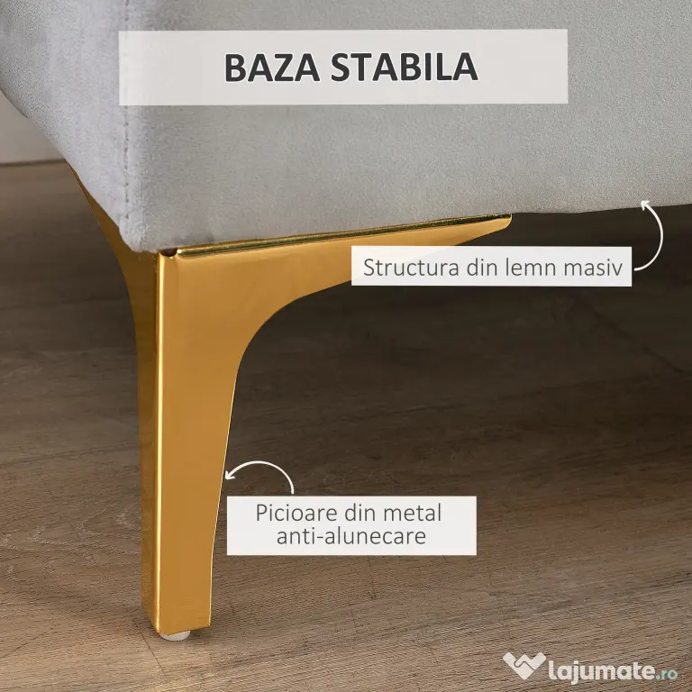 Homcom Bancă Capitonată din Țesătură Catifelată pentru Dormitor & Hol, Bancă Elegantă la Capătul Patului cu Picioare Metalice