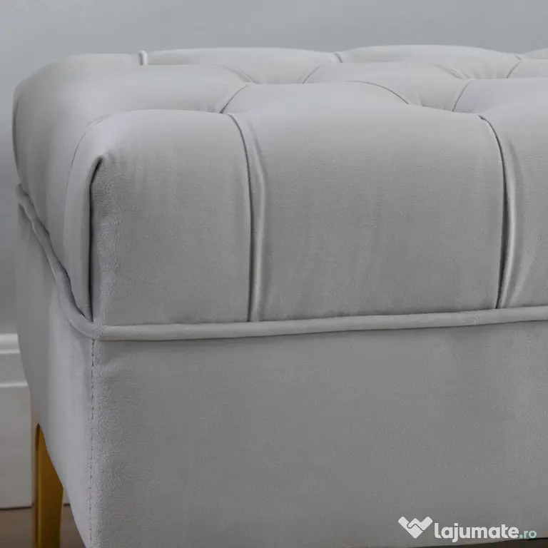 Homcom Bancă Capitonată din Țesătură Catifelată pentru Dormitor & Hol, Bancă Elegantă la Capătul Patului cu Picioare Metalice