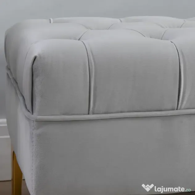Homcom Bancă Capitonată din Țesătură Catifelată pentru Dormitor & Hol, Bancă Elegantă la Capătul Patului cu Picioare Metalice