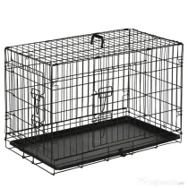 PawHut Cușcă Metalică pentru Câini, Pliabilă, cu 2 Uși și Încuietori de Siguranță, Ideală pentru Transport Auto sau Dresaj în Casă, 76x46x52 cm