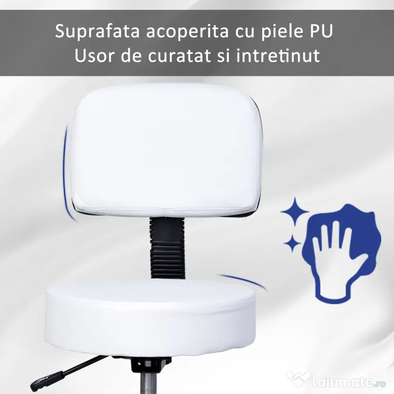 Homcom Taburet Bar – Alb, cu Spatar inalt & inaltime Reglabila