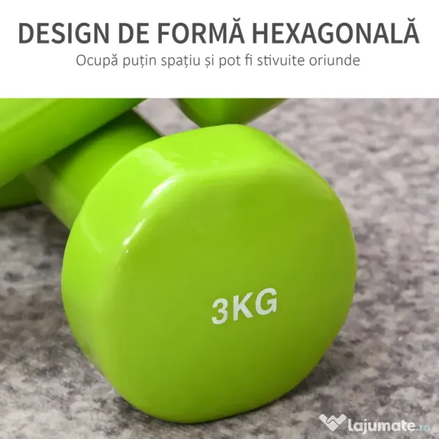 HOMCOM Set de 8 Gantere cu Design Hexagonal, Greutăți pentru Sală de Antrenament din Oțel și PU, Ø9x19,5 cm, Multicolore