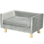 PawHut Canapea pentru câini și pisici stil scandinav cu pernă din catifea și lemn, 64x45x36cm, gri