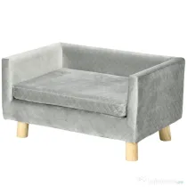 PawHut Canapea pentru câini și pisici stil scandinav cu pernă din catifea și lemn, 64x45x36cm, gri