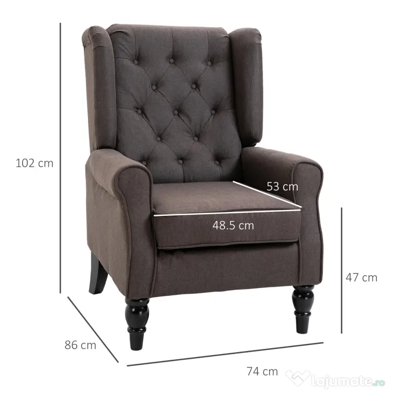 Homcom Fotoliu Francez Maro – 74×86×102 cm, Lemn & Perne Detasabile