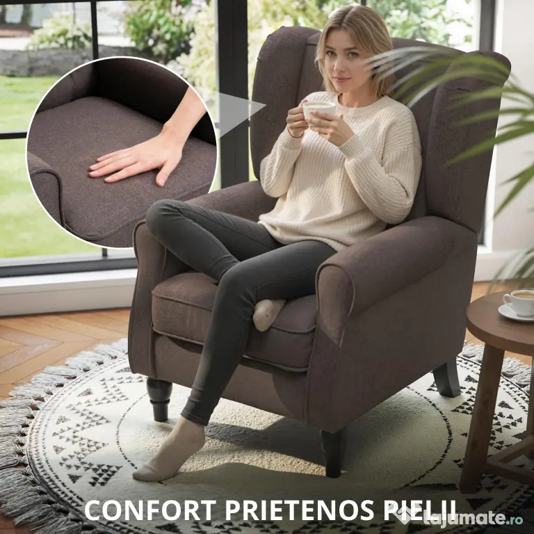 Homcom Fotoliu Francez Maro – 74×86×102 cm, Lemn & Perne Detasabile