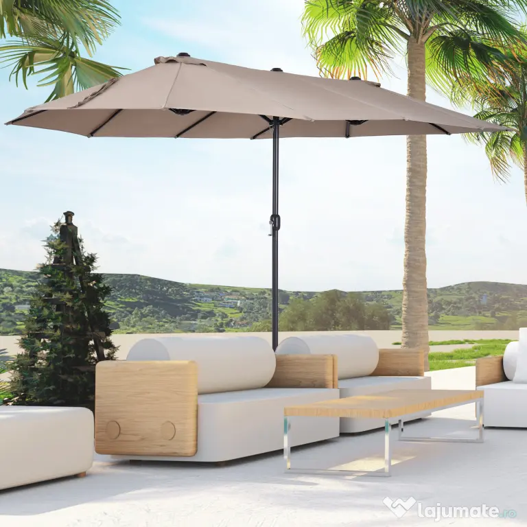 Outsunny umbrele de gradina dubla 4.6m pentru gradina si piscina Ecru