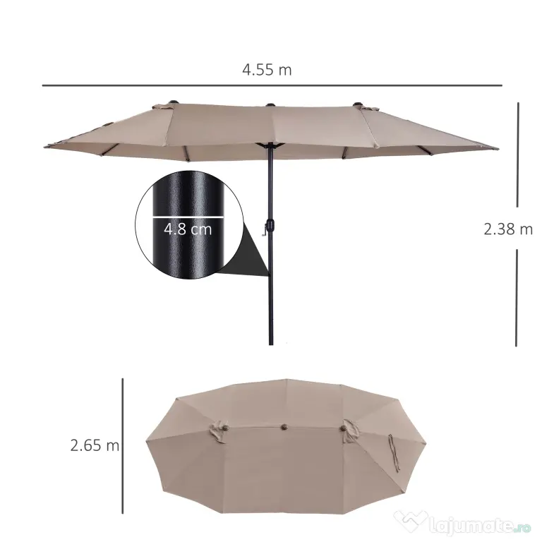 Outsunny umbrele de gradina dubla 4.6m pentru gradina si piscina Ecru