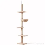 PawHut Arbore pentru Pisici Multietajat Reglabil pe Înălțime, cu Hamac și Înveliș de Pluș, 40x34x230-260cm, Bej