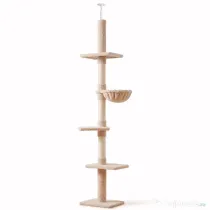 PawHut Arbore pentru Pisici Multietajat Reglabil pe Înălțime, cu Hamac și Înveliș de Pluș, 40x34x230-260cm, Bej